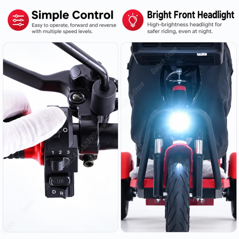 3 Wheels Electric Scooter For Adults Foldable Armrest/Mirror 1000W 48V 20Ah Electric Tricycle For Elderly Removable Battery