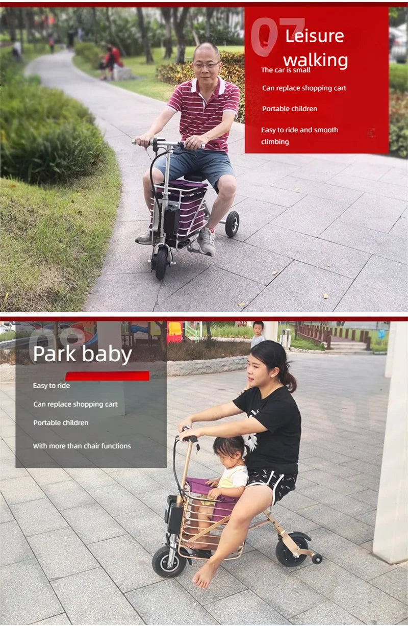 Travel Folding Lightweight Mobility Scooter For 2 Peoples 36V Mini Foldable Electric Tricycle Scooter For Senior With Basket