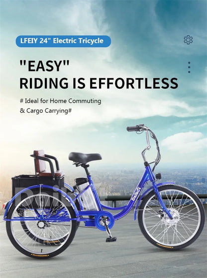 Family Ebike With Kid Seat 3 Wheels For Adults 24Inch Elderly Electric Bike With Cargo Lightweight Electric Bicycle 2 People