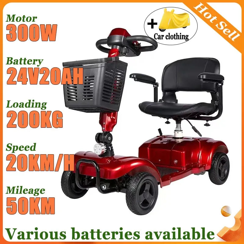 Mobility Scooter 4-Wheel Intelligent Scooter Household Elderly Electric Scooter Foldable Portable Disabled Comfortable Seat Fold
