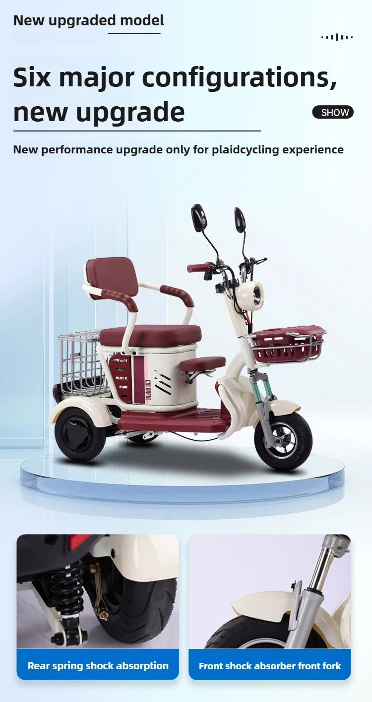 Large Capacity Basket 600W High Power Adult Flowing Electric Tricycle Household Elderly Leisure Small Disabled Mobility Scooter