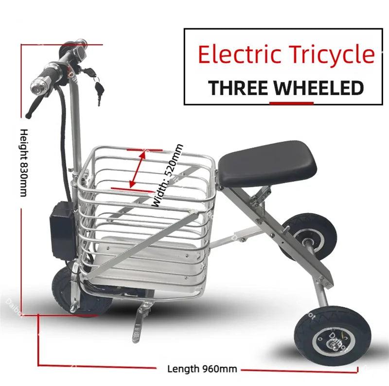 Travel Folding Lightweight Mobility Scooter For 2 Peoples 36V Mini Foldable Electric Tricycle Scooter For Senior With Basket
