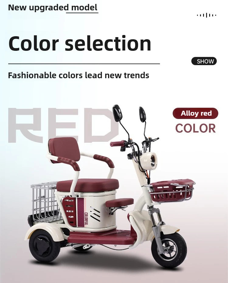 Large Capacity Basket 600W High Power Adult Flowing Electric Tricycle Household Elderly Leisure Small Disabled Mobility Scooter