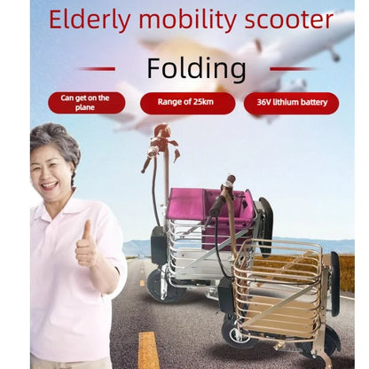 Travel Folding Lightweight Mobility Scooter For 2 Peoples 36V Mini Foldable Electric Tricycle Scooter For Senior With Basket
