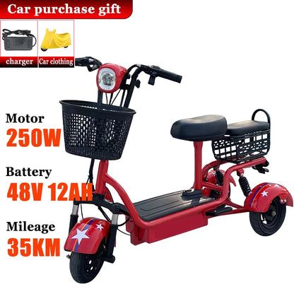 Removable Battery Elderly Leisure Bicycle Small Folding Adult Electric Tricycle with Basket 3 Seats Commuting Electric Scooter