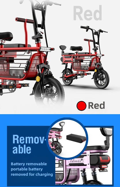 12 Inches Electric Bicycle Anti-theft Leisure Long Life Electric Bike Adult Commuting Removable Lithium Battery Mobility Scooter