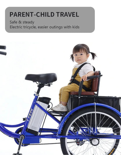 20" Adult Electric Tricycle 2-Seater 3 Wheel Ebike Removable Li-ion Battery Pedal Assist Trike Rear Seat Cargo Box Senior Travel