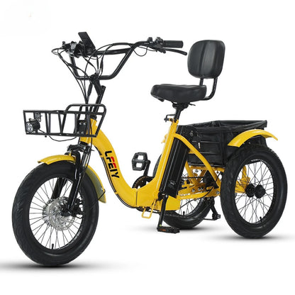 18" Foldable Electric Tricycle 48V13Ah 350W Motor Shimano 7-Speed 25km/h 44km Range 3-Mode Adult Fat Tire Lithium E-Trike