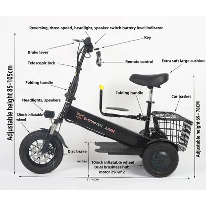 Removable Lithium Battery Electric Tricycle Folding Electric Scooter Mini Small Commuting Disabled With Basket Mobility Scooter