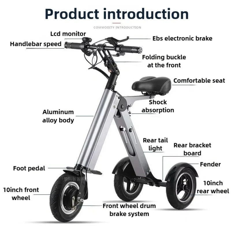 NEW Adult Leisure Light Electric Dirt Bike Mini Small Portable Fold Electric Tricycle Elderly  Riding Commuting Electric Scooter