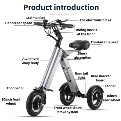 NEW Adult Leisure Light Electric Dirt Bike Mini Small Portable Fold Electric Tricycle Elderly  Riding Commuting Electric Scooter