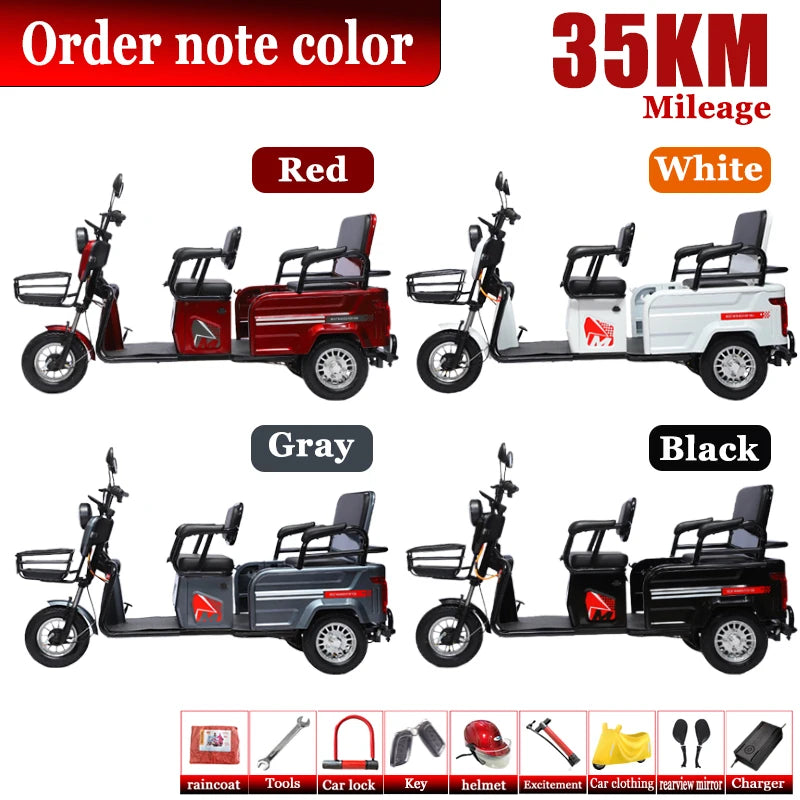 Adult 1200W High Power Motor Passenger and Cargo Electric Tricycle Lithium Household Front and Rear Shock Absorption System