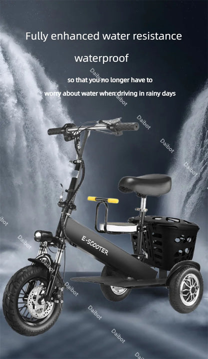 Lightweight Mobility Scooter Foldable With Basket For Adults Electric Scooter Senior Triple Shock Absorption 500W Trike 2 Seats