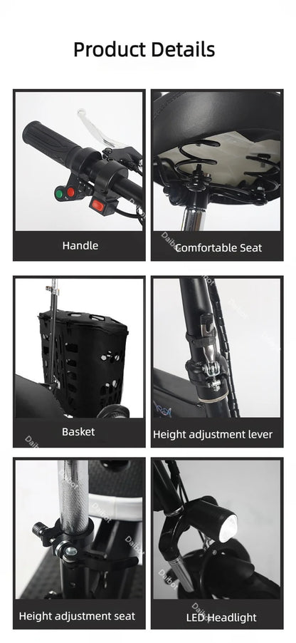 Lightweight Mobility Scooter Foldable With Basket For Adults Electric Scooter Senior Triple Shock Absorption 500W Trike 2 Seats