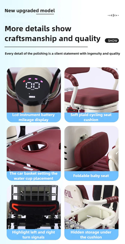Large Capacity Basket 600W High Power Adult Flowing Electric Tricycle Household Elderly Leisure Small Disabled Mobility Scooter