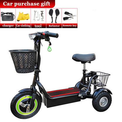 Adult Electric Tricycle 12inch Portable Scooter for Men and Women for Adults Folding Mini Small 3-wheeled Electric Car Elderly