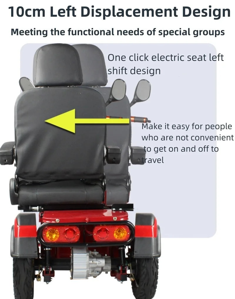 3 Wheel Mobility Scooter Disabled Seniros 600W 60V Small Family Electric Tricycle Lithium Battery/Seat 10cm Left Shift Design