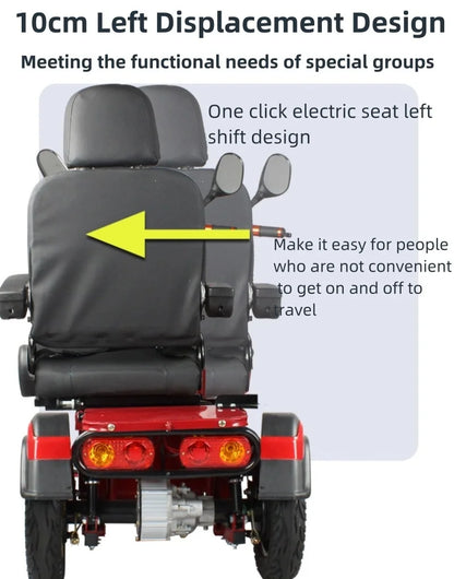3 Wheel Mobility Scooter Disabled Seniros 600W 60V Small Family Electric Tricycle Lithium Battery/Seat 10cm Left Shift Design