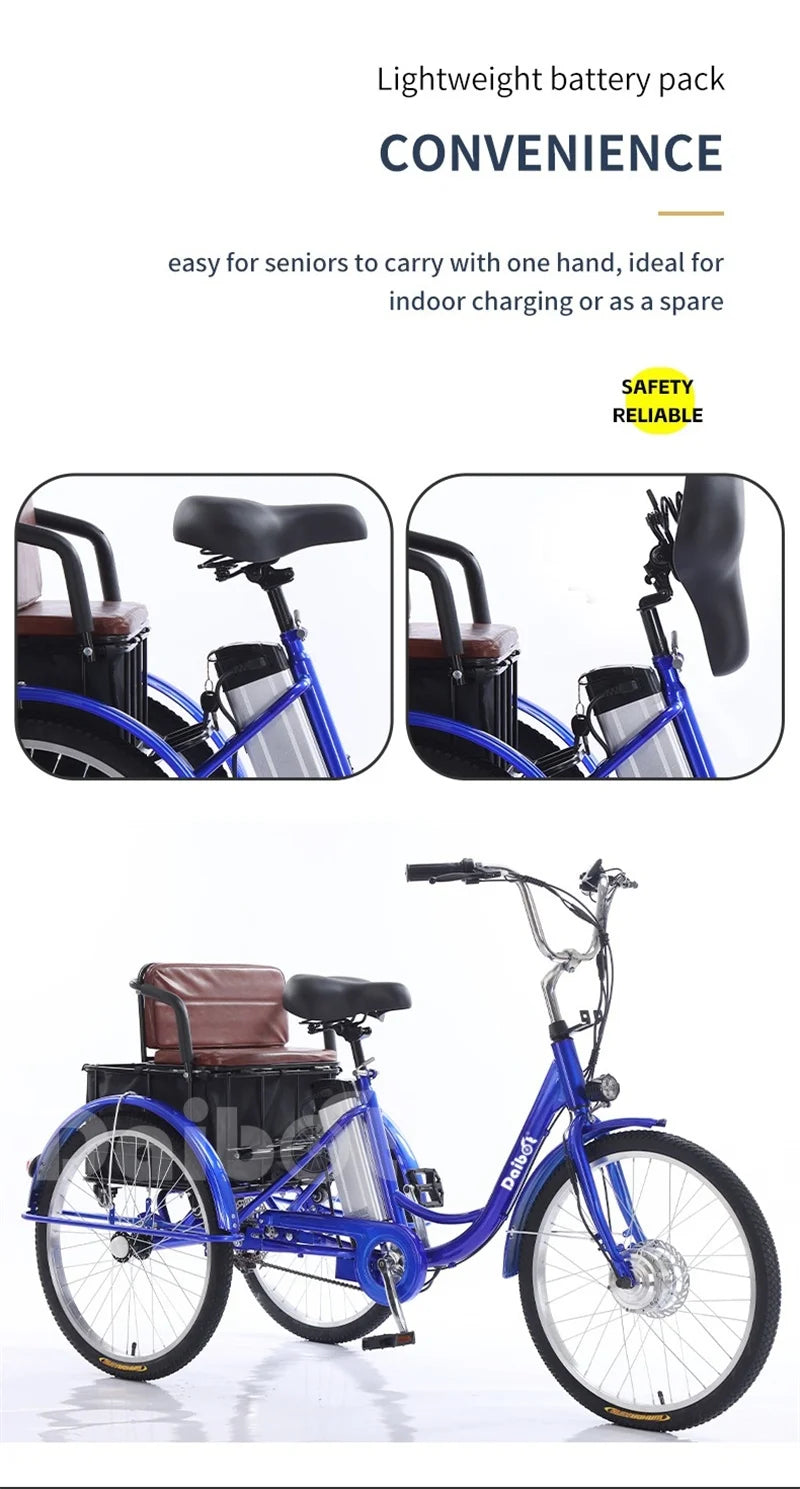 Family Ebike With Kid Seat 3 Wheels For Adults 24Inch Elderly Electric Bike With Cargo Lightweight Electric Bicycle 2 People