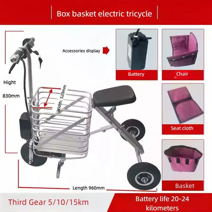 Travel Folding Lightweight Mobility Scooter For 2 Peoples 36V Mini Foldable Electric Tricycle Scooter For Senior With Basket