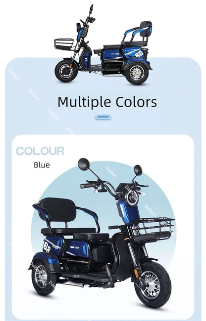 3 Wheel All Terrain Parent Child Electric Scooter 3 Seater For Elderly Adults 600W 48V Old Man Scooter Electric Tricycle Disable