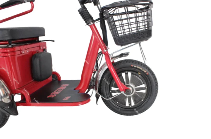 Lightweight Parents Child Electric Scooter 2 Seats 48V 350W Mini 3 Wheel Electric Tricycle For Adult Elderly With Cargo Basket