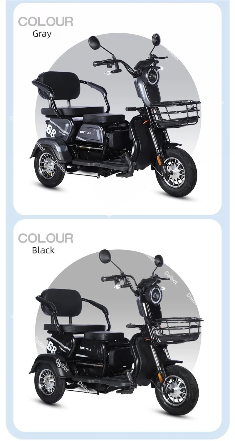 3 Wheel All Terrain Parent Child Electric Scooter 3 Seater For Elderly Adults 600W 48V Old Man Scooter Electric Tricycle Disable