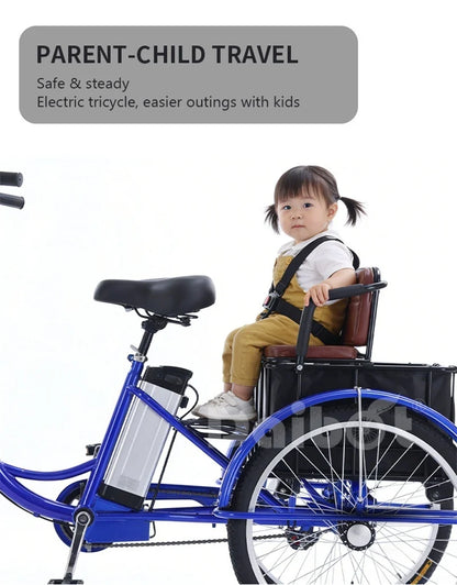 Family Ebike With Kid Seat 3 Wheels For Adults 24Inch Elderly Electric Bike With Cargo Lightweight Electric Bicycle 2 People