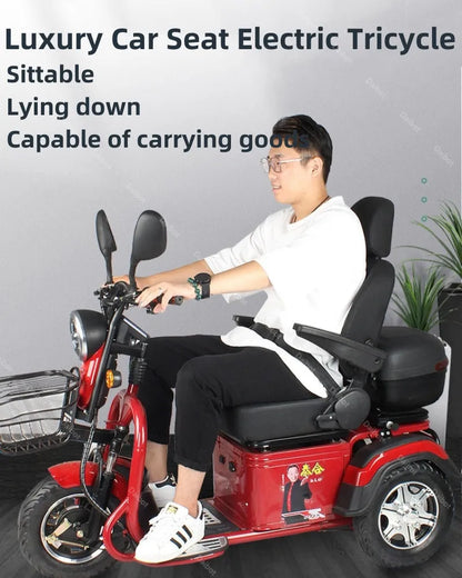 3 Wheel Mobility Scooter Disabled Seniros 600W 60V Small Family Electric Tricycle Lithium Battery/Seat 10cm Left Shift Design