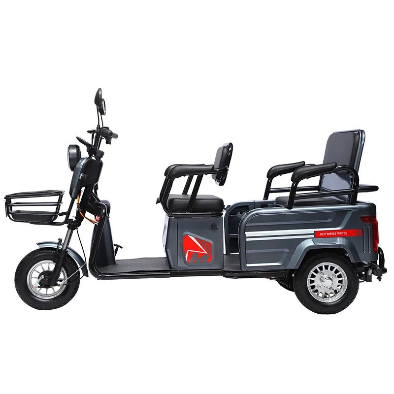 Adult 1200W High Power Motor Passenger and Cargo Electric Tricycle Lithium Household Front and Rear Shock Absorption System