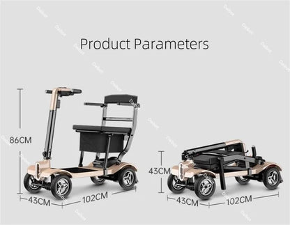 4 Wheel Travel Electric Scooter Foldable Portable With Seat For Old People 24V Mobility Scooter Lightweight Removable Battery