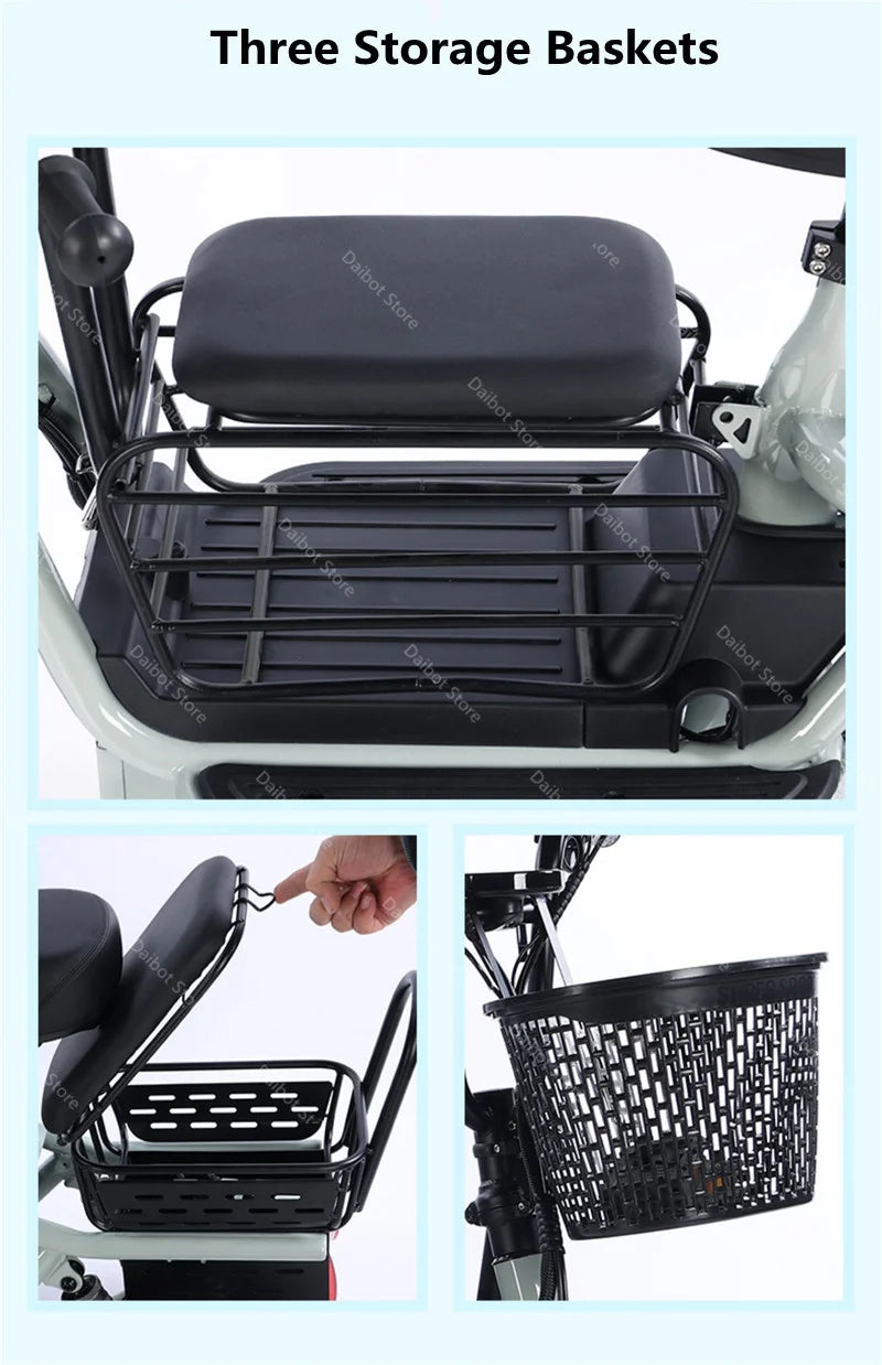 3 Seater Parent Child Electric Scooter 3 Wheel Foldable Baby Seat For Long Distance 800w 48v Mini Electric Tricycle For Women