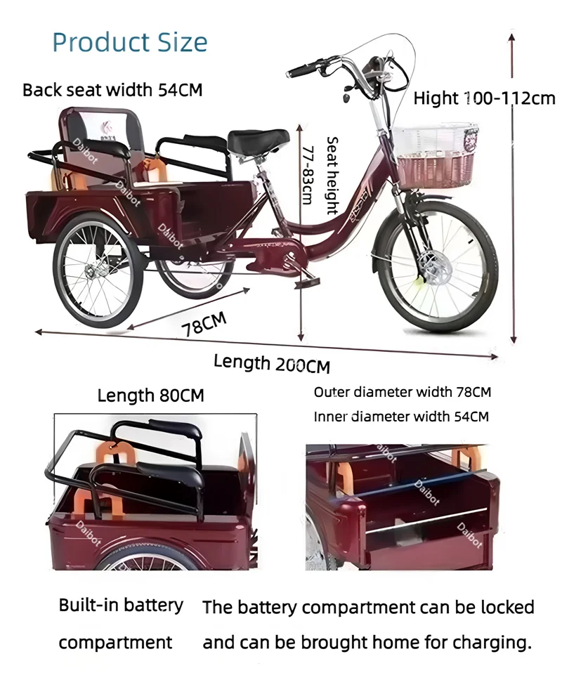 3 Wheel Adult Cargo Electric Bike Boost Long Range 350W 20AH Hide Battery Removable Passenger Electric Tricycle For Senior Woman