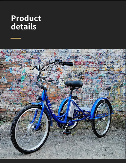 Adult Elderly Electric Mobility Tricycle 3-Wheel Electric Bike with Rear Cargo Basket for Senior Daily Shopping & Commuting
