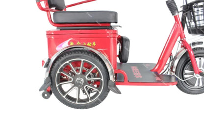 Lightweight Parents Child Electric Scooter 2 Seats 48V 350W Mini 3 Wheel Electric Tricycle For Adult Elderly With Cargo Basket