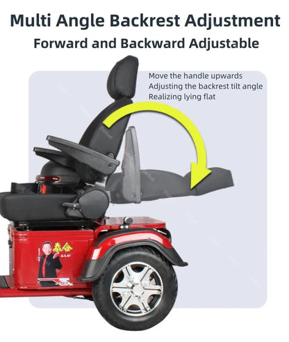 3 Wheel Mobility Scooter Disabled Seniros 600W 60V Small Family Electric Tricycle Lithium Battery/Seat 10cm Left Shift Design