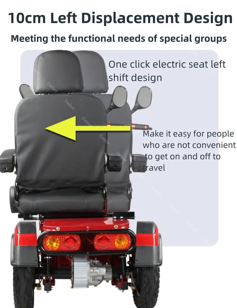 3 Wheel Mobility Scooter Disabled Seniros 600W 60V Small Family Electric Tricycle Lithium Battery/Seat 10cm Left Shift Design