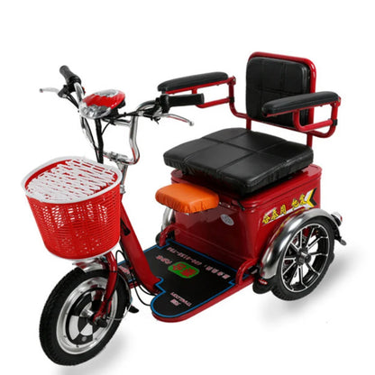 Lightweight Parents Child Electric Scooter 2 Seats 48V 350W Mini 3 Wheel Electric Tricycle For Adult Elderly With Cargo Basket