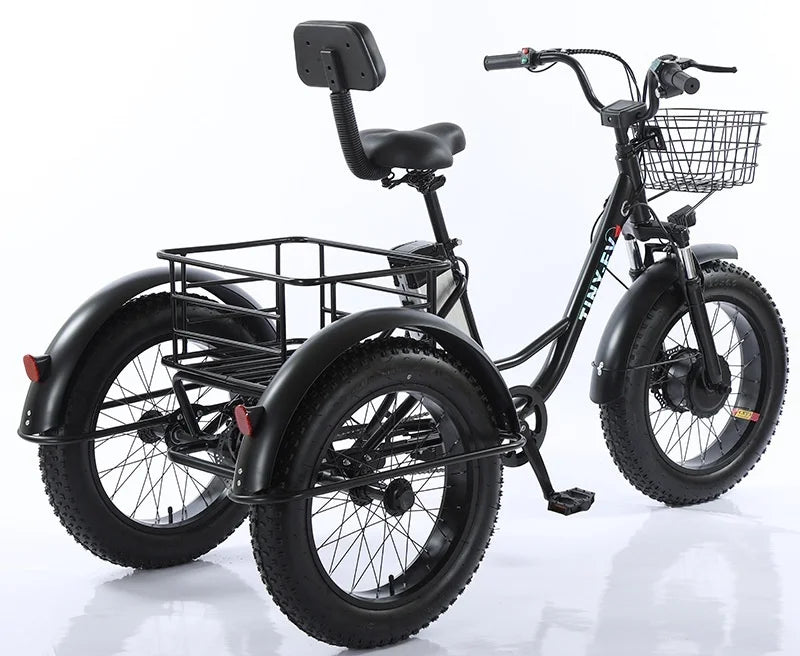 500W 48V Fat Tire Adults 3 Wheel Electric Tricycle With Passenger Seat/Rear Basket Removable Battery Electric Bike For 2 People