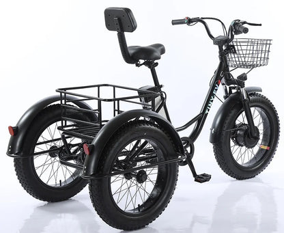 500W 48V Fat Tire Adults 3 Wheel Electric Tricycle With Passenger Seat/Rear Basket Removable Battery Electric Bike For 2 People