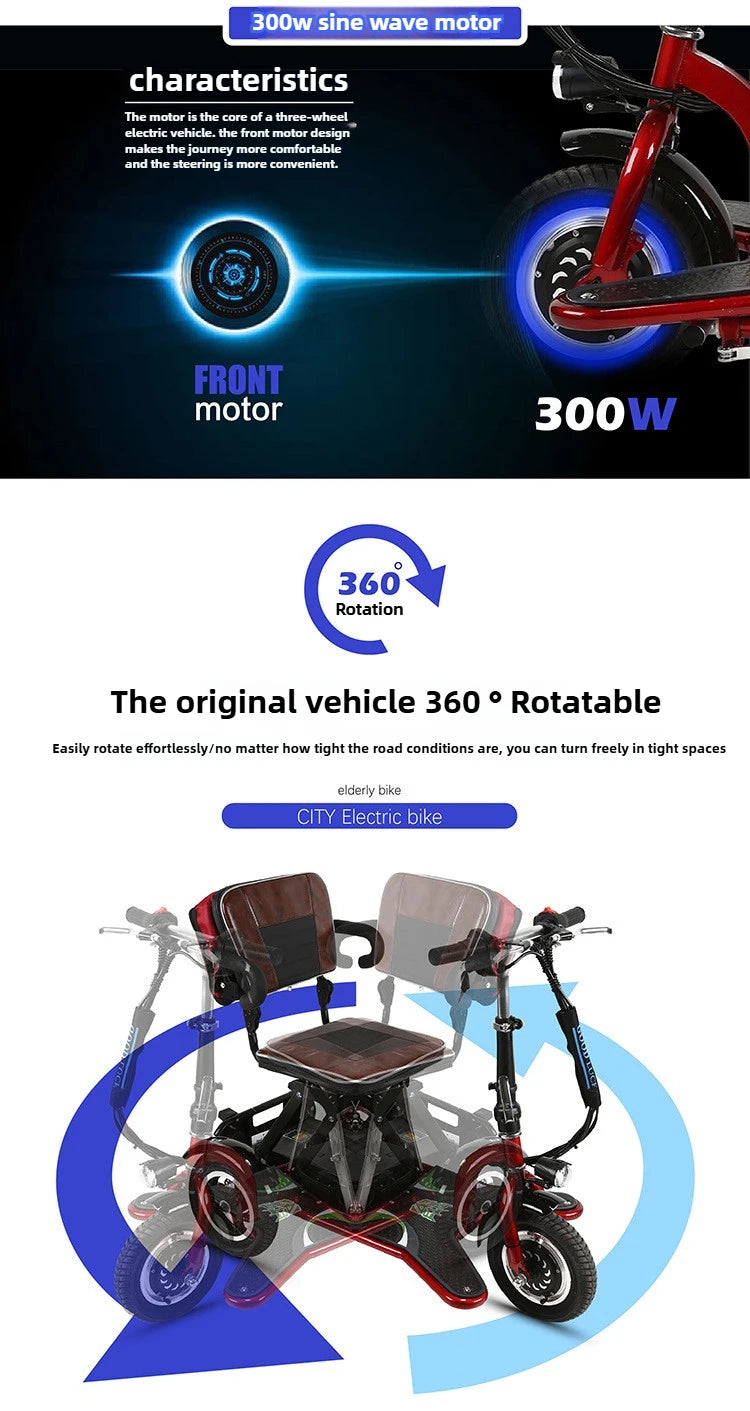 Elderly Fold Leisure Electric Scooter Mini Portable Disabled Electric Tricycle Removable Lithium Battery Adult Mobility Scooter