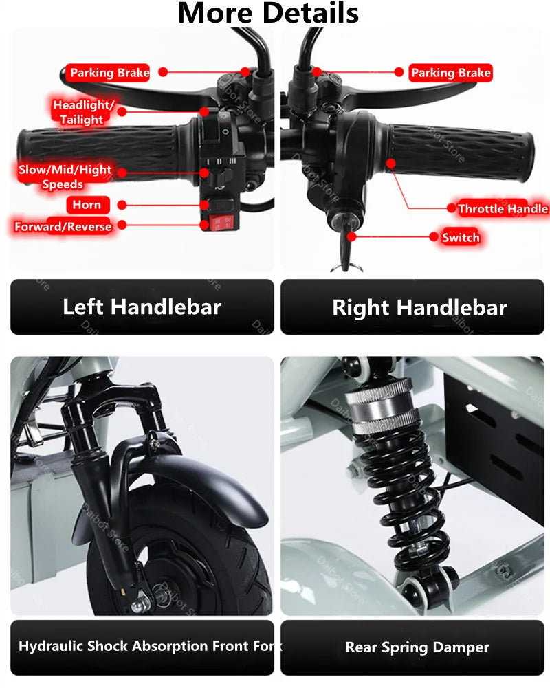 3 Seater Parent Child Electric Scooter 3 Wheel Foldable Baby Seat For Long Distance 800w 48v Mini Electric Tricycle For Women