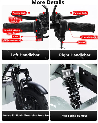 3 Seater Parent Child Electric Scooter 3 Wheel Foldable Baby Seat For Long Distance 800w 48v Mini Electric Tricycle For Women