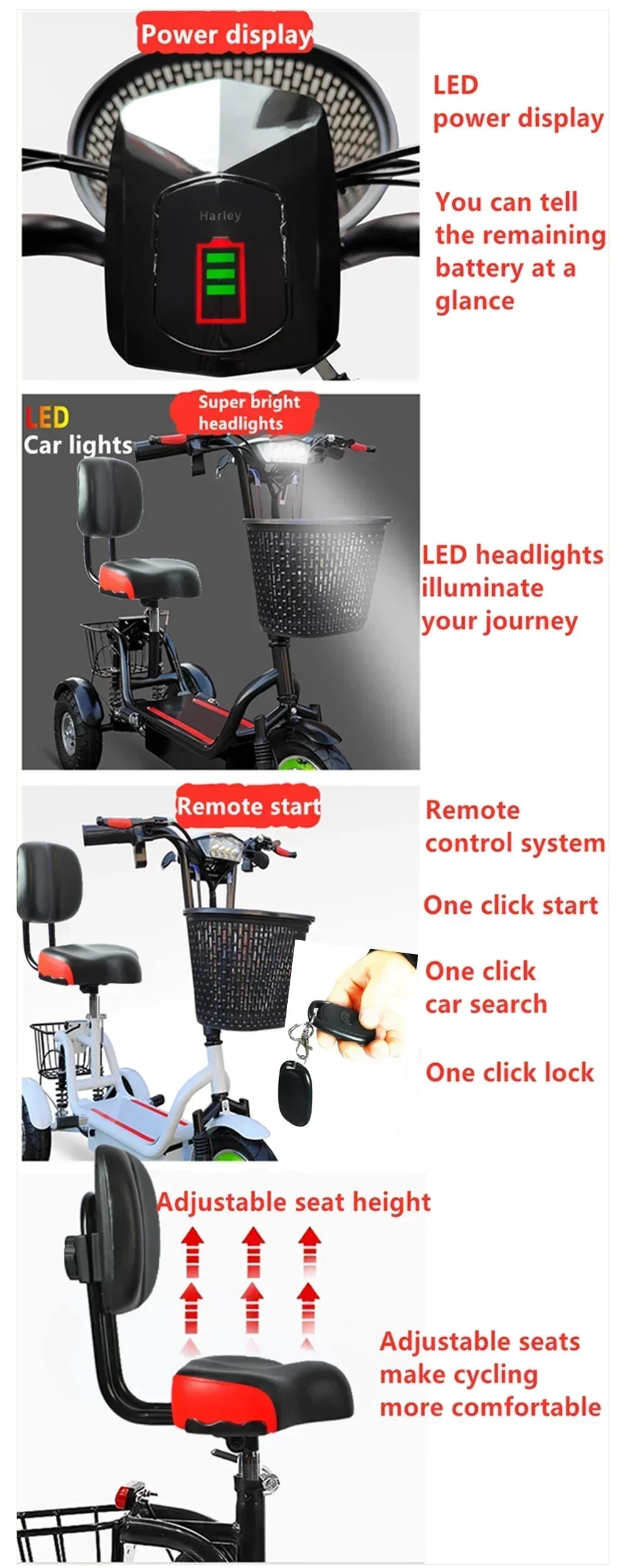 Adult Electric Tricycle 12inch Portable Scooter for Men and Women for Adults Folding Mini Small 3-wheeled Electric Car Elderly