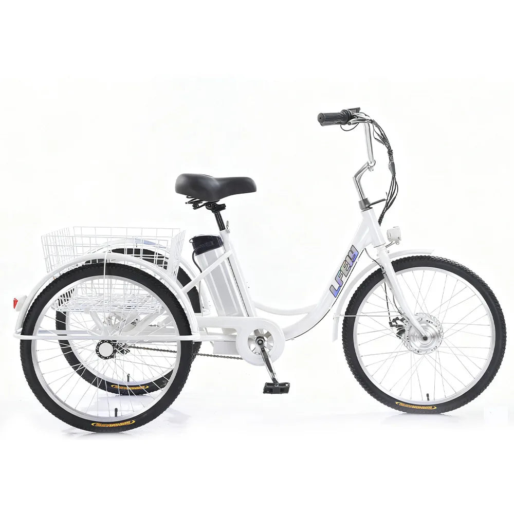 Adult Elderly Electric Mobility Tricycle 3-Wheel Electric Bike with Rear Cargo Basket for Senior Daily Shopping & Commuting
