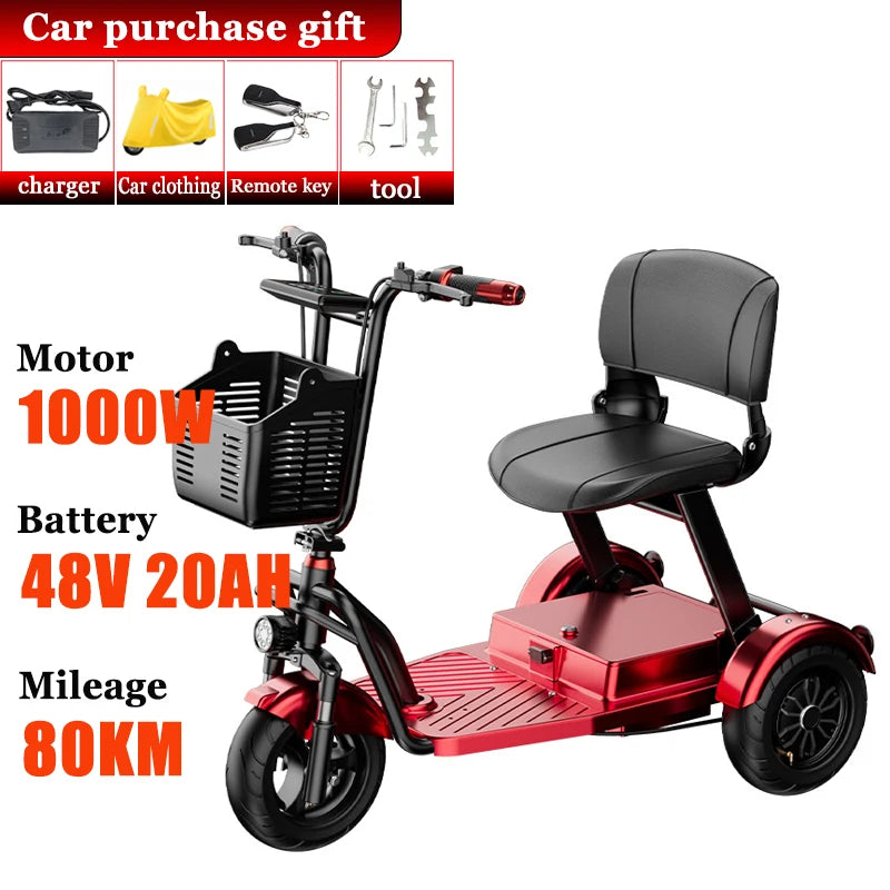 Disabled Commuting Mobility Scooter Mini Small Elderly Leisure Electric Bike Folding Removable Lithium Battery Electric Tricycle