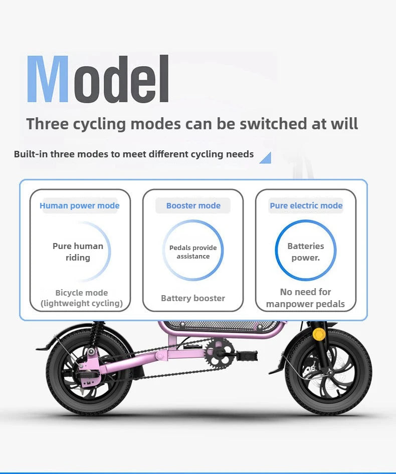 12 Inches Electric Bicycle Anti-theft Leisure Long Life Electric Bike Adult Commuting Removable Lithium Battery Mobility Scooter