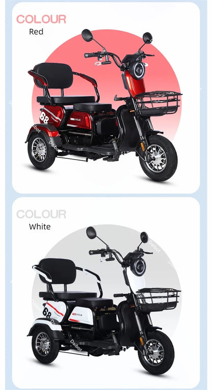3 Wheel All Terrain Parent Child Electric Scooter 3 Seater For Elderly Adults 600W 48V Old Man Scooter Electric Tricycle Disable