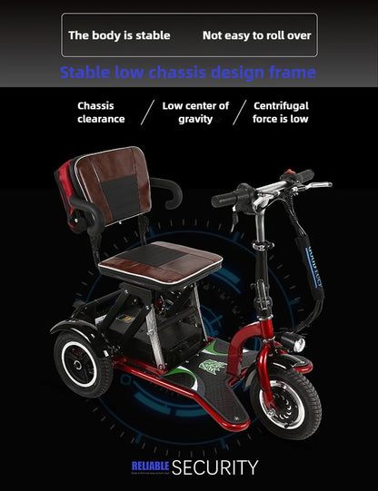 Elderly Fold Leisure Electric Scooter Mini Portable Disabled Electric Tricycle Removable Lithium Battery Adult Mobility Scooter