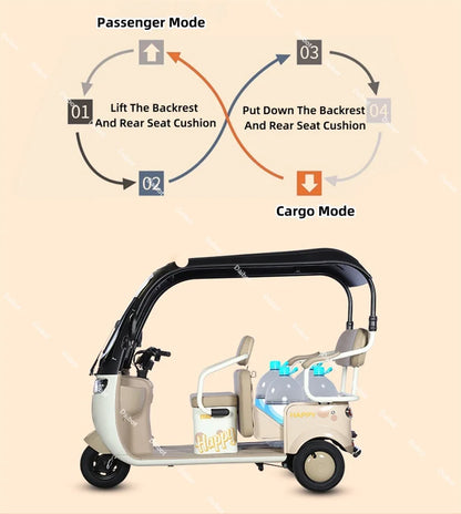 Cargo Electric Tricycle Elderly Mobility Scooter With Passenger Seat For Adult 1000W Family Electric Scooter 3 Wheel With Roof